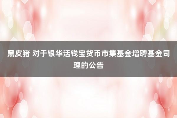 黑皮猪 对于银华活钱宝货币市集基金增聘基金司理的公告