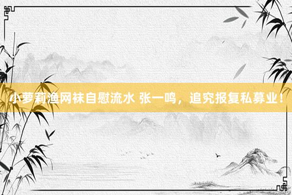 小萝莉渔网袜自慰流水 张一鸣，追究报复私募业！